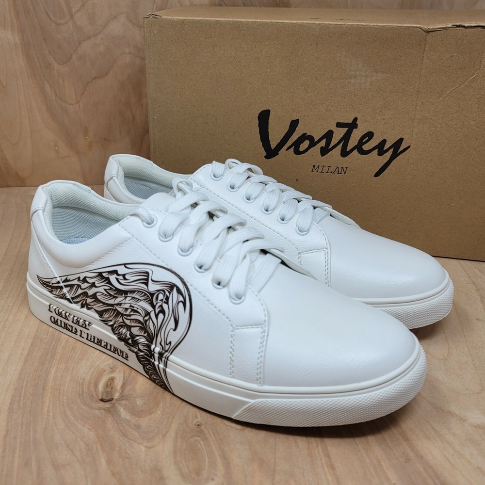 VOSTEY Men's Sneakers Sz 10 M White Casual Shoes Wings Fashion